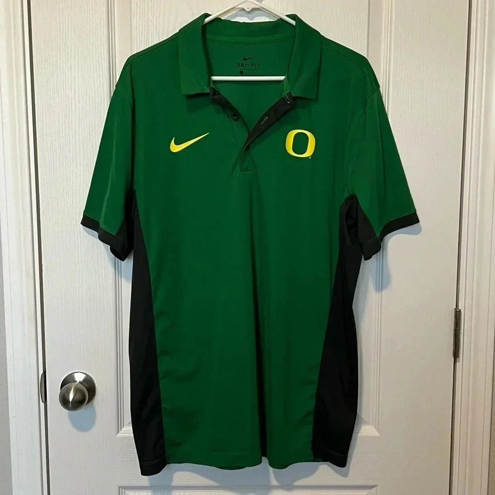Nike Dri-Fit Oregon Ducks Green Yellow Gray Polo Short Size Large